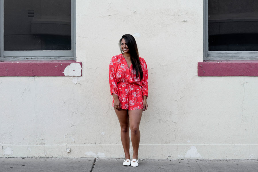 Red Floral Romper